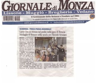 Giornale Monza Aprile 2016 Scherma Lame Oro Monza