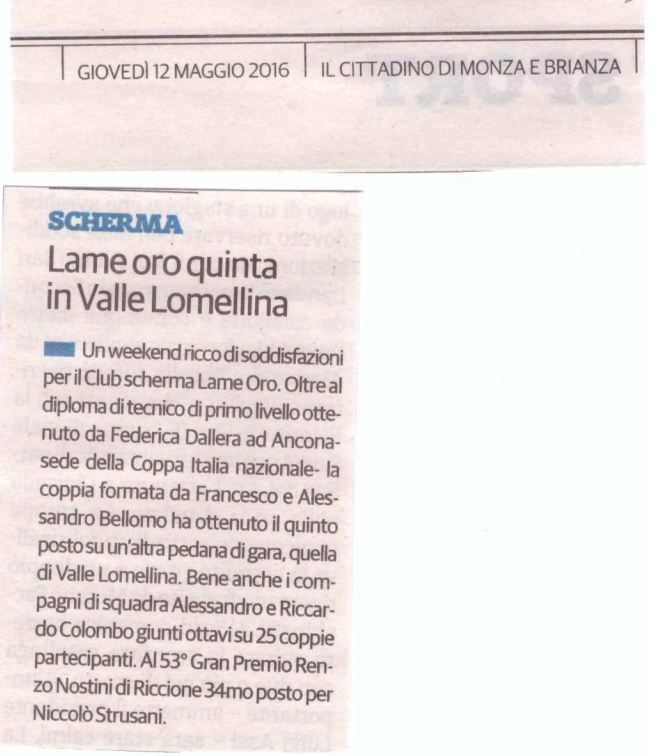 Scherma Monza Lame Oro quinta in Valle Lomellina